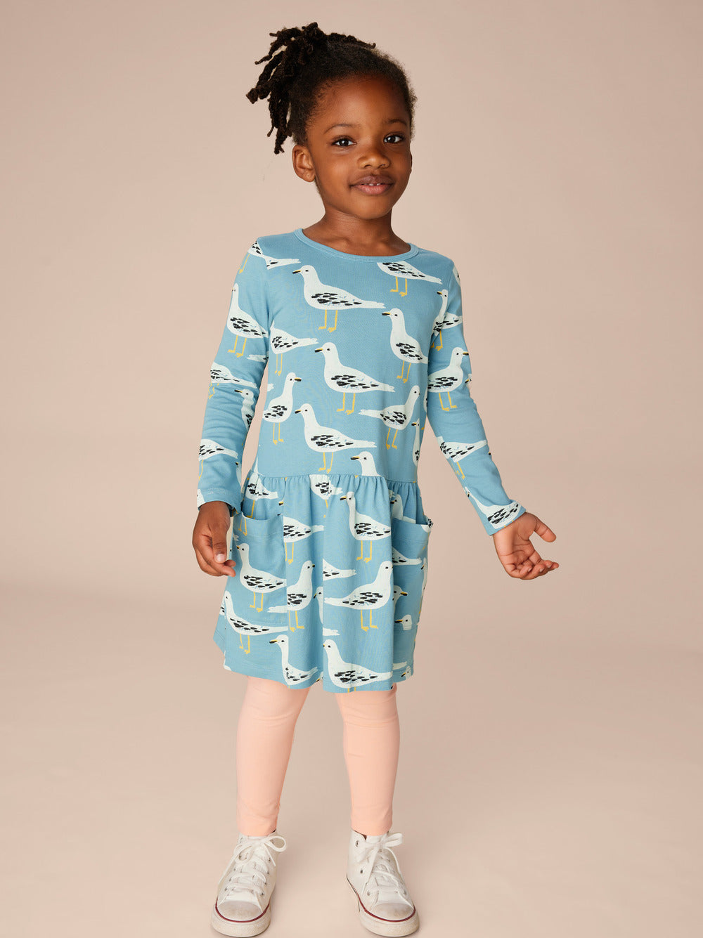 Long Sleeve Pocket Dress / Seagulls