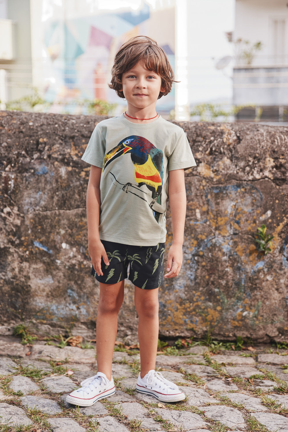 Printed Knit Shortie/ Lightning Palms