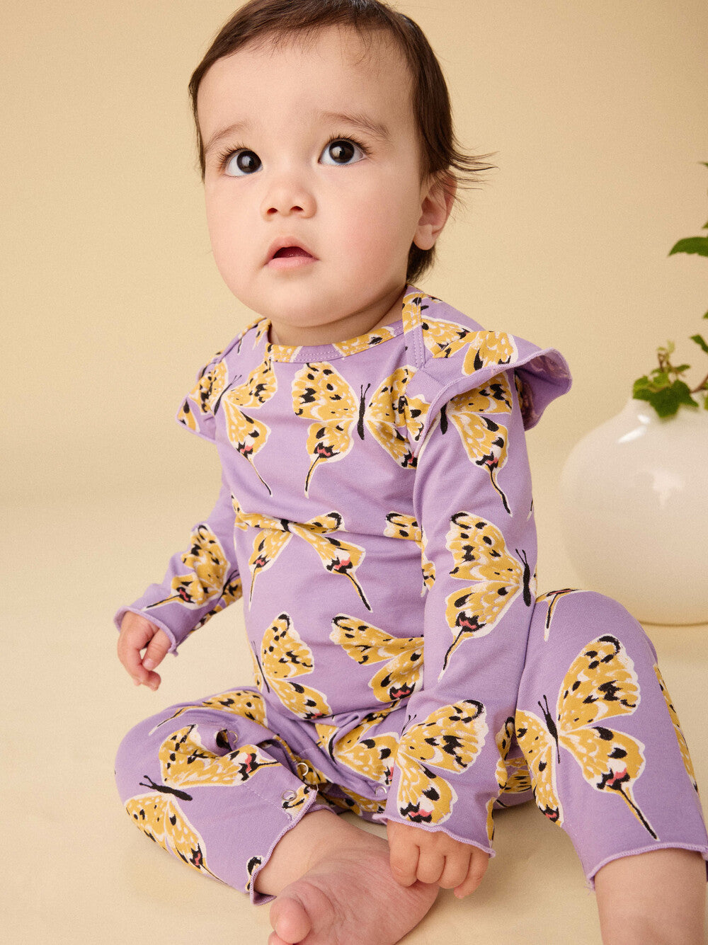 Ruffle Shoulder Romper/Butterflies