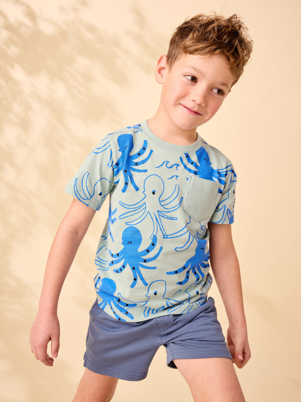 Printed Pocket Tee-Sketched Octopus
