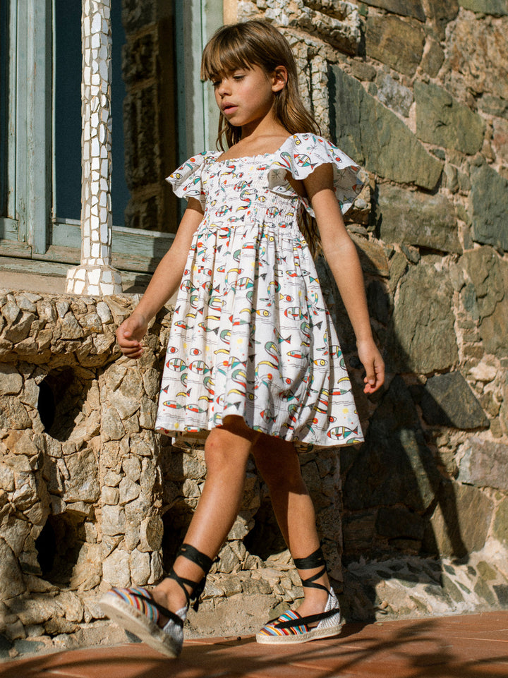 Flutter Sleeve Smocked Dress-Mar de Miro