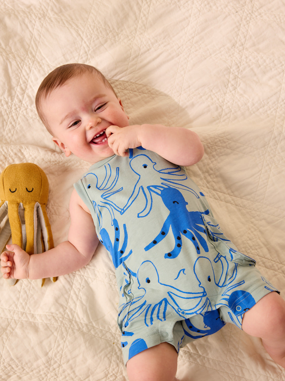 Sleeveless Baby Romper-Sketched Octopus