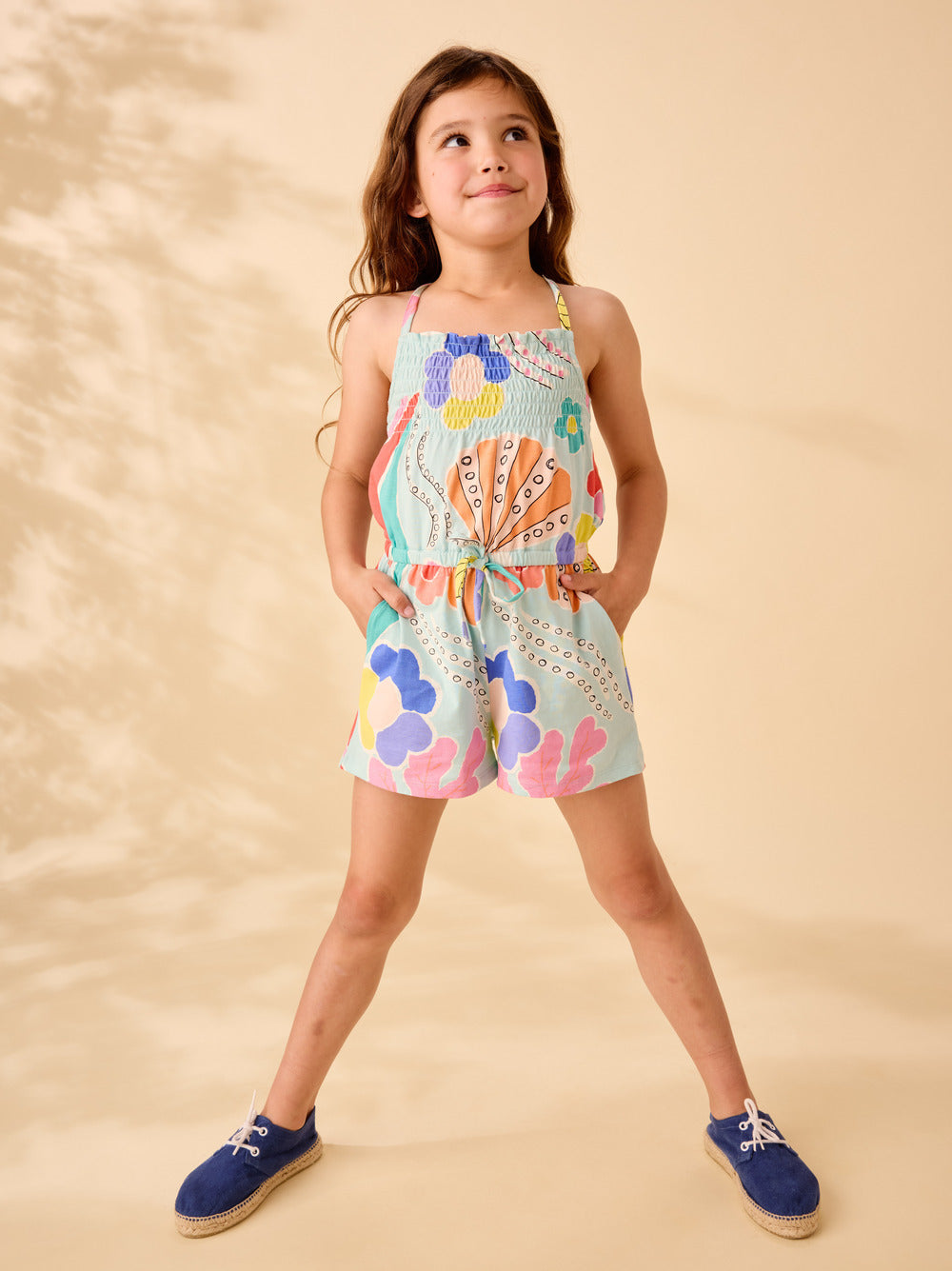 Smocked Strappy Romper|Sea Floral
