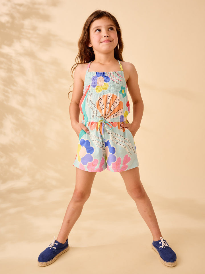 Smocked Strappy Romper|Sea Floral