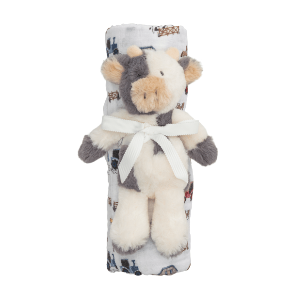 Farm Swaddle & Rattle Set