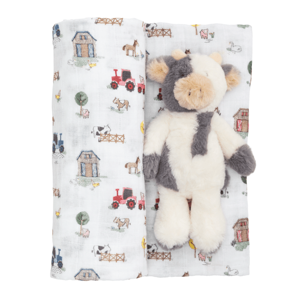 Farm Swaddle & Rattle Set