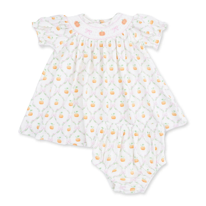 Pretty Pumpkin Trellis Jane Puff Sleeve Bishop Dress & Bloomer