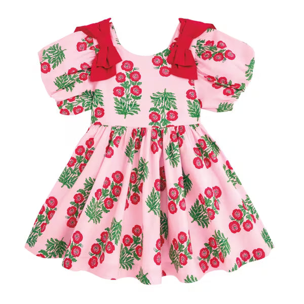 Christmas Block-Print Bow Dress