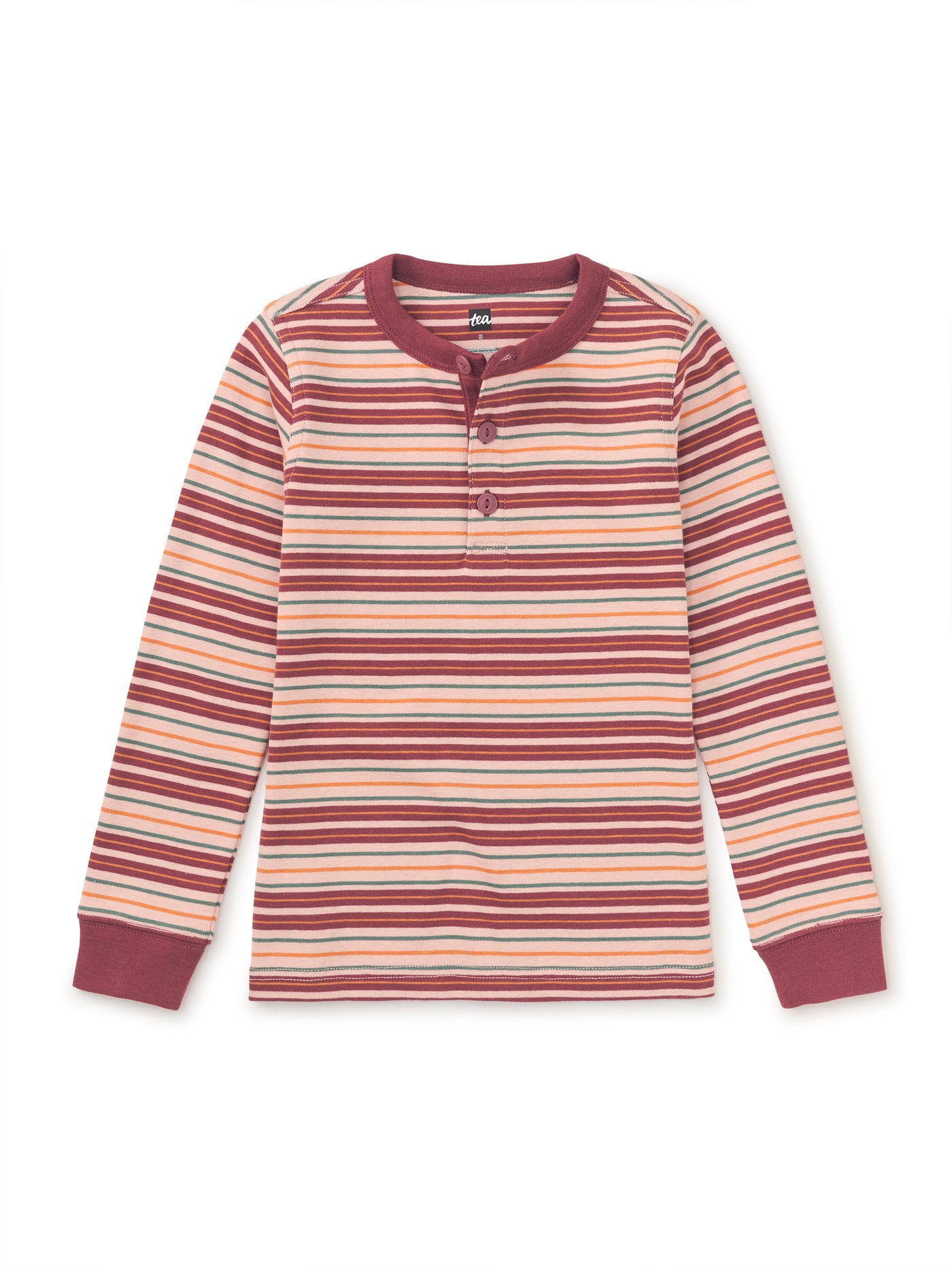 Long Sleeve Striped Henley Top / Cameo Pink