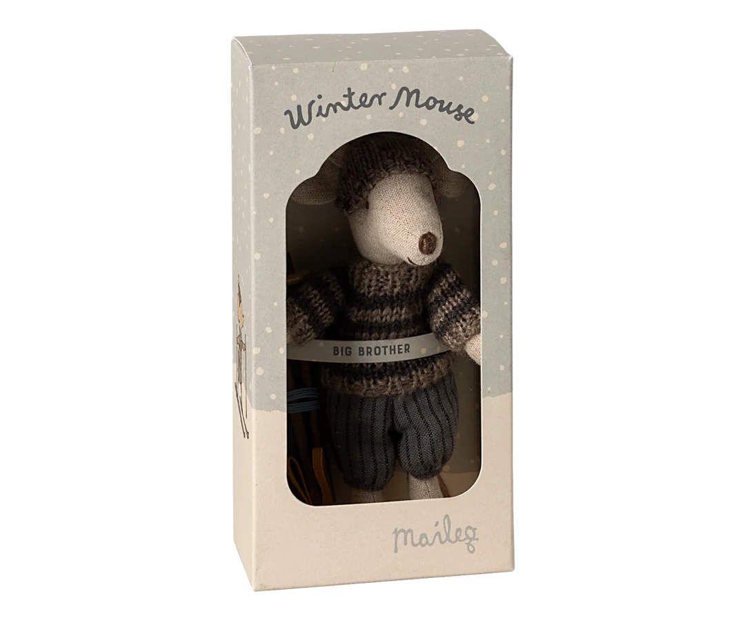 Winter mouse with ski set, Big brother -  Grey