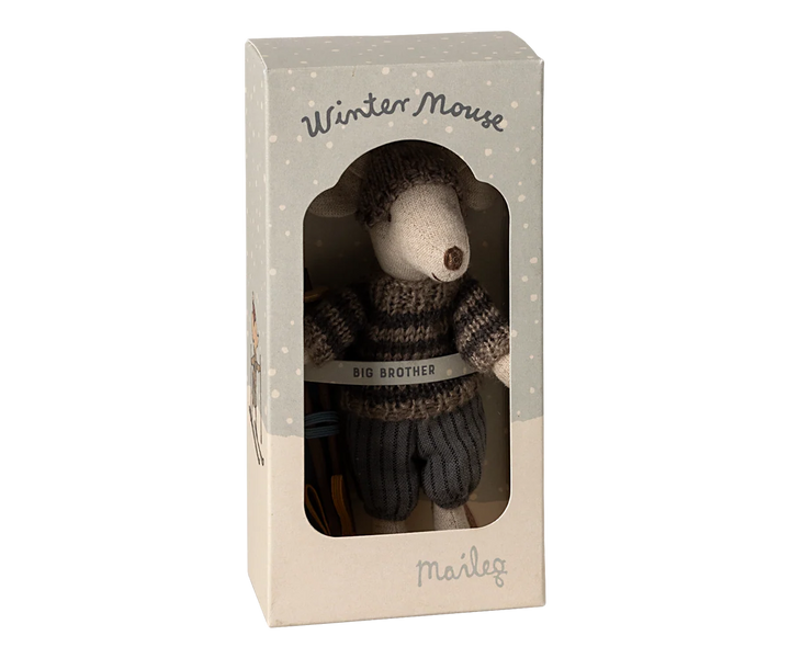 Winter mouse with ski set, Big brother -  Grey