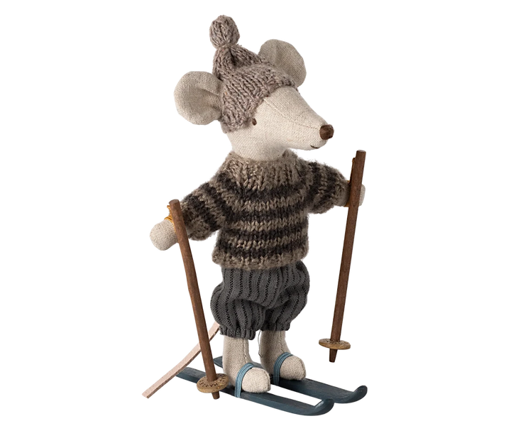 Winter mouse with ski set, Big brother -  Grey