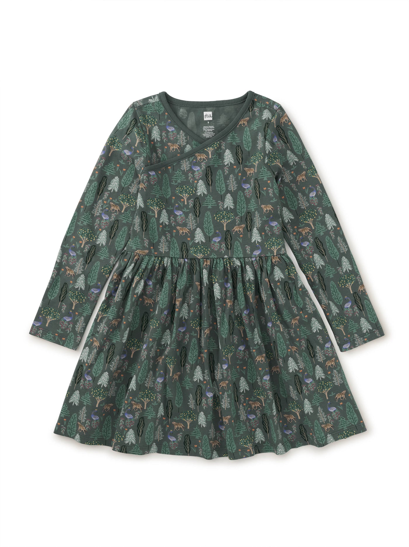 Forest Scene Wrap Neck Dress