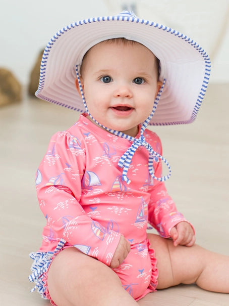 Pink Seas the Day LS One Piece Rash Guard Swimsuit