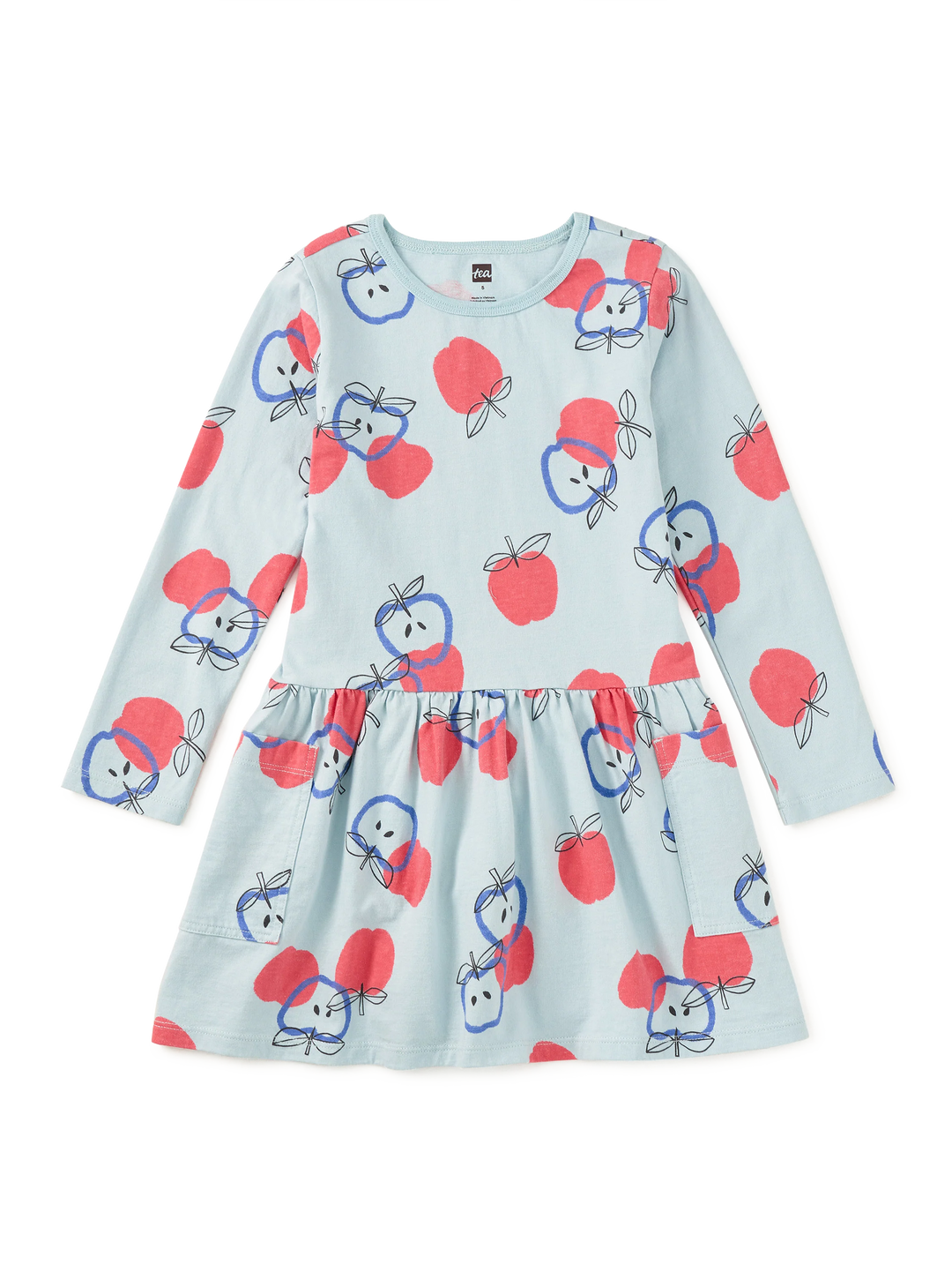 Long Sleeve Pocket Dress/Tossed Apples