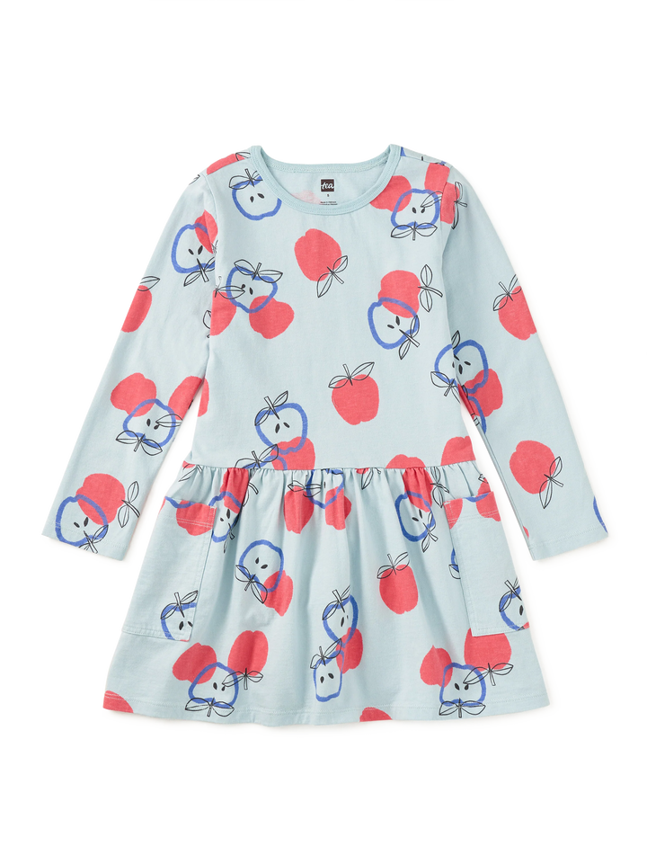 Long Sleeve Pocket Dress/Tossed Apples