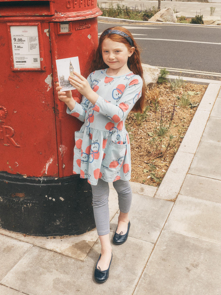 Long Sleeve Pocket Dress/Tossed Apples