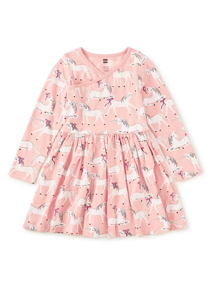 LS Wrap Neck Dress/ Unicorns