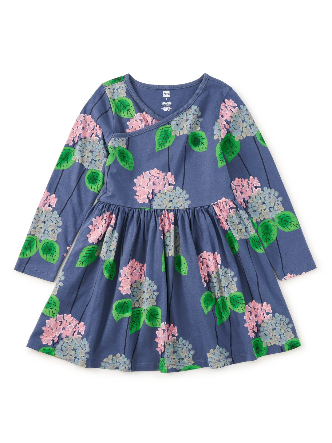 LS Wrap Neck Dress/Cornwall Hydrangeas