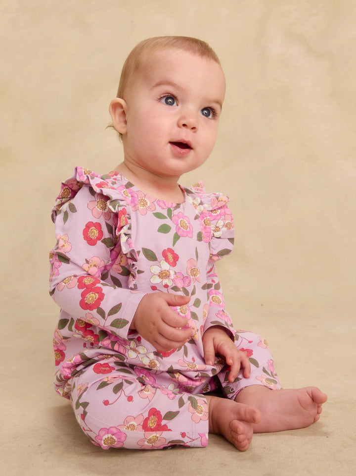 Ruffle Shoulder Baby Romper/Rose Canina