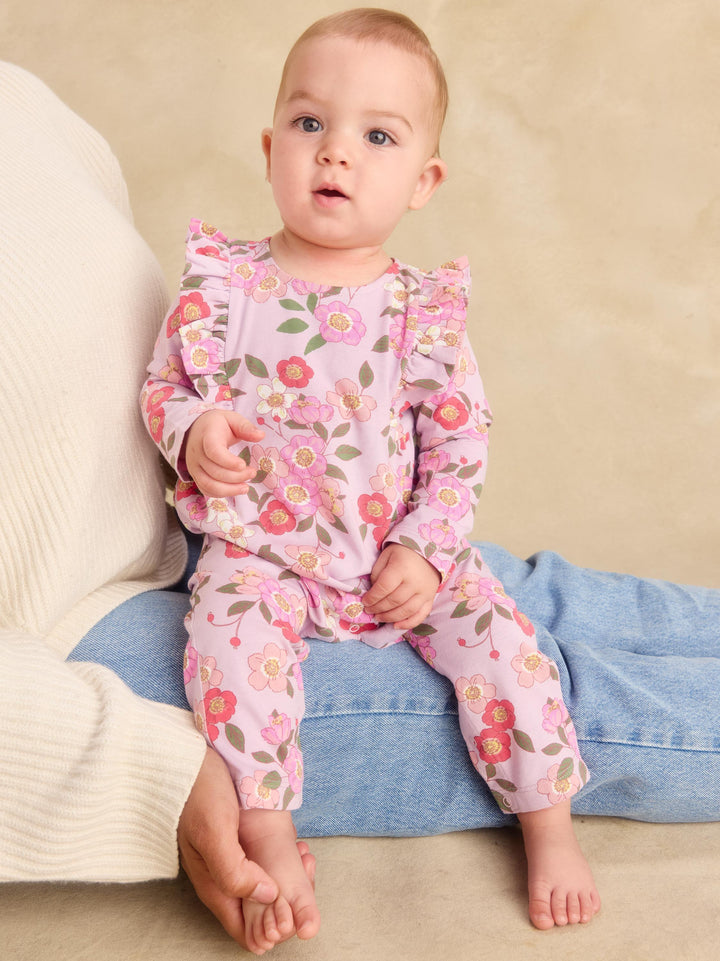 Ruffle Shoulder Baby Romper/Rose Canina