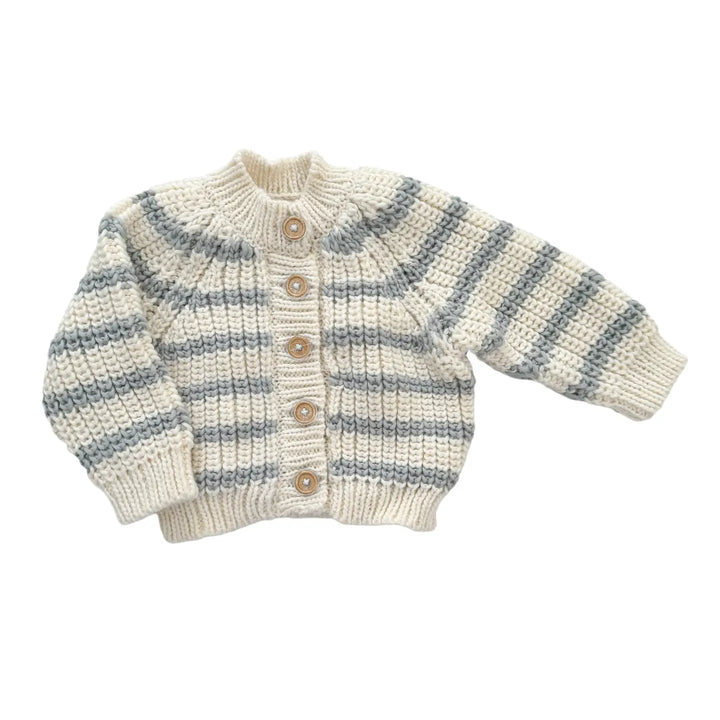 Ribbed Knit Stripe Cardigan- Bowie Grey