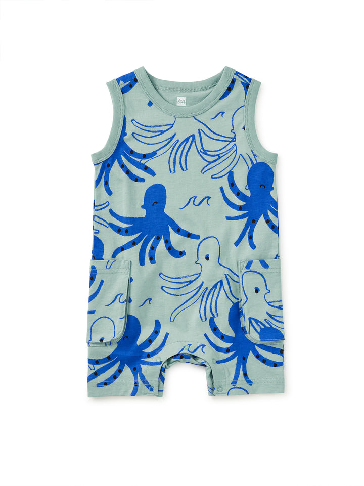 Sleeveless Baby Romper-Sketched Octopus