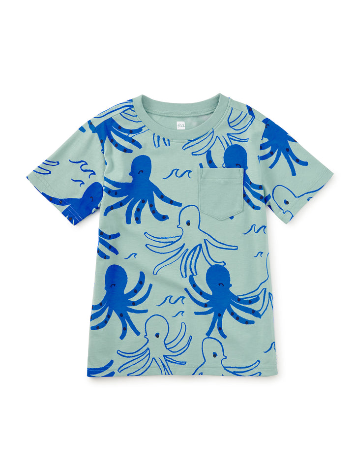 Printed Pocket Tee-Sketched Octopus