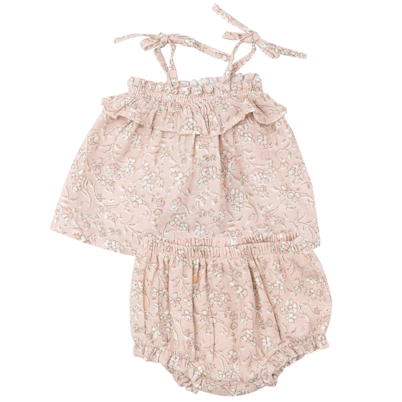 Ruffle Top & Bloomer- Baby's Breathe Floral