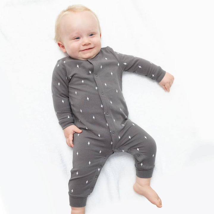 Lightning Bolt  Baseball Collar Button Up Romper