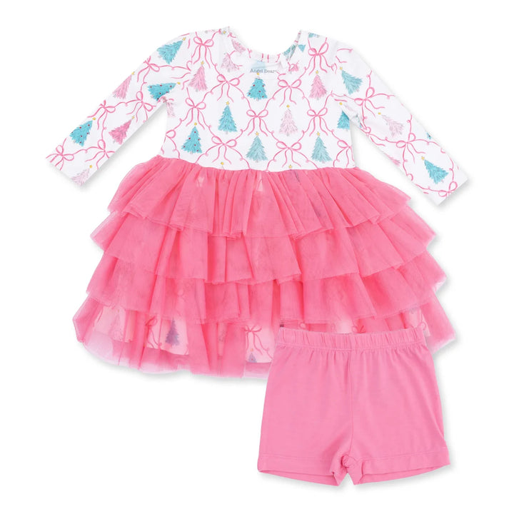 Bow Trellis Tree  Twirly Long Sleeve Tutu Dress and Cartwheel Short