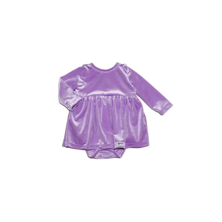 Long Sleeve Bubble Romper in Lavender Velvet