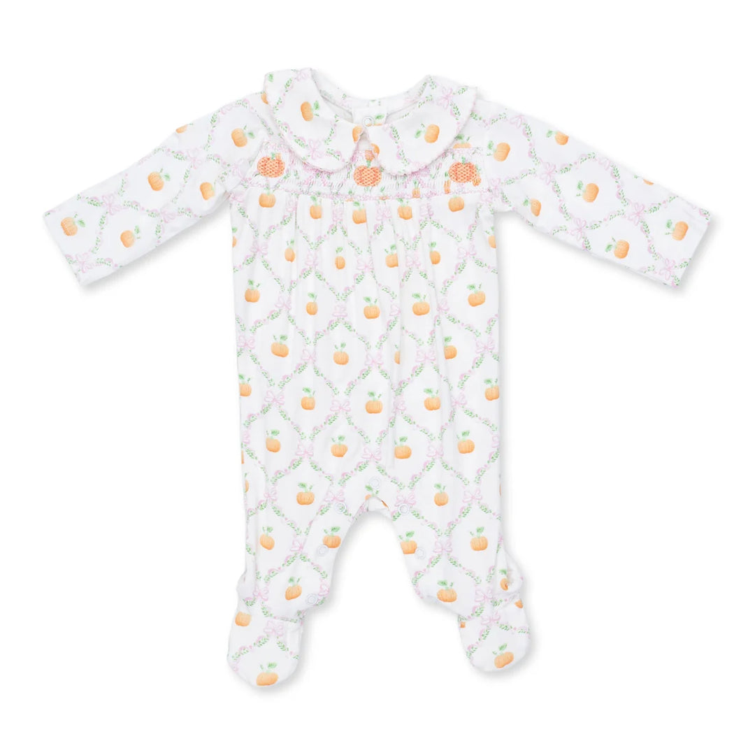 Pretty Pumpkin Trellis  Smocked Peter Pan Snap Footie