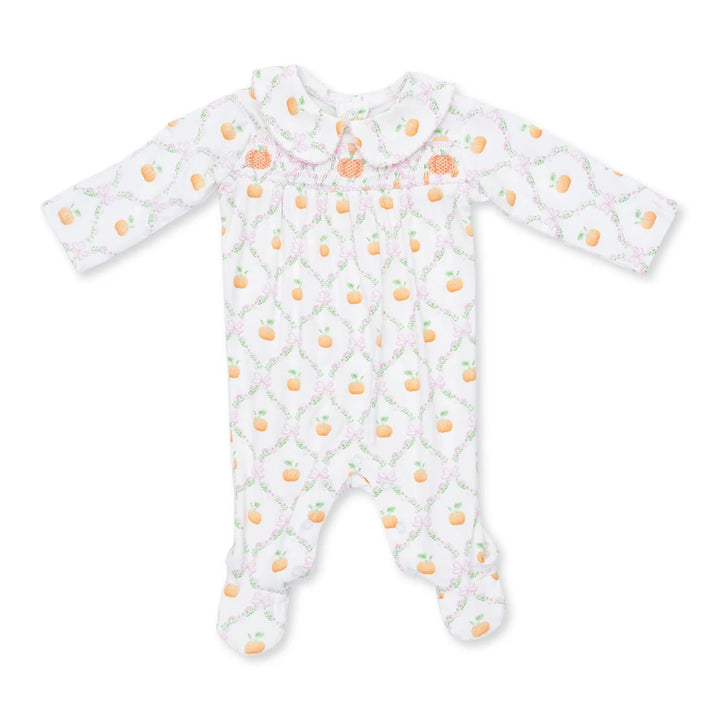 Pretty Pumpkin Trellis  Smocked Peter Pan Snap Footie