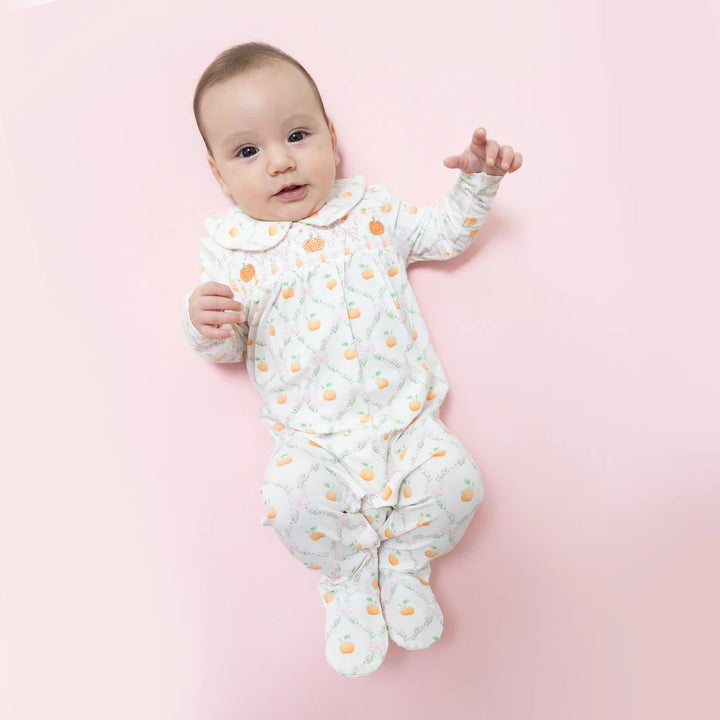 Pretty Pumpkin Trellis  Smocked Peter Pan Snap Footie