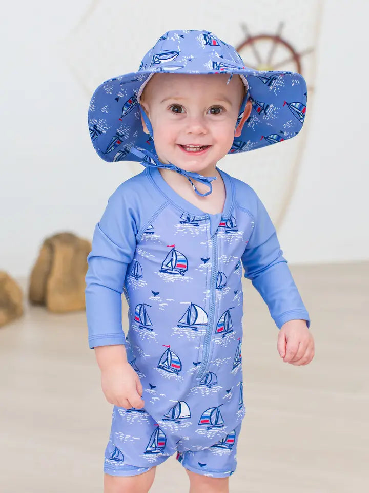 Blue Seas the Day LS One Piece Rash Guard Swimsuit