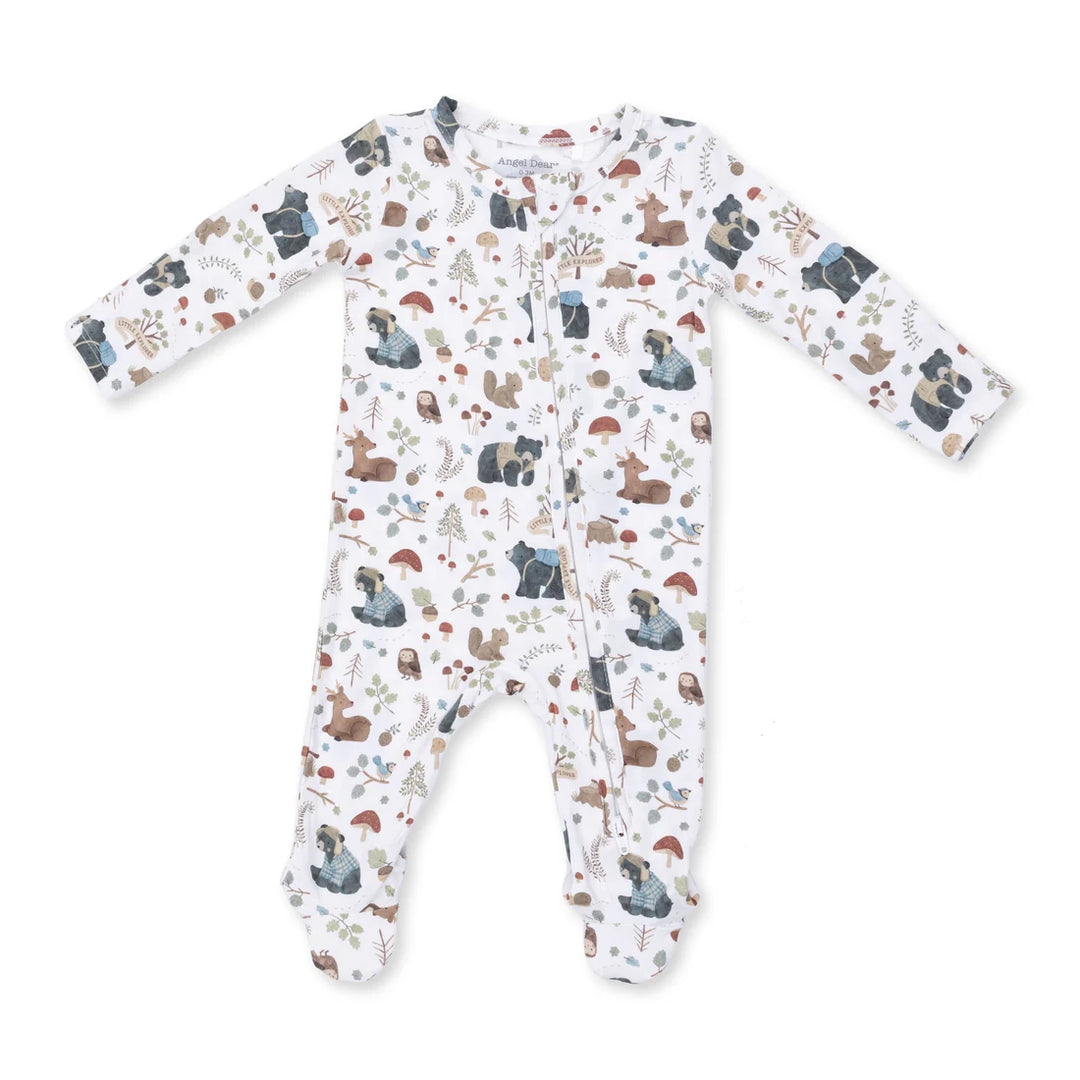Southern Woodland Animals Green  2 Way Zipper Footie