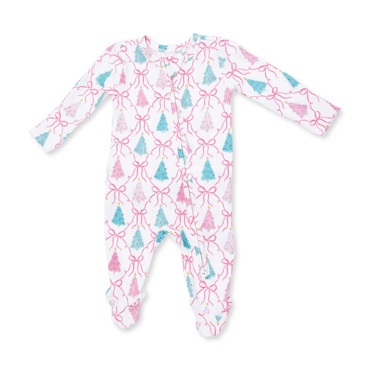 Bow Trellis Tree  2 Way Ruffle Back Zipper Footie