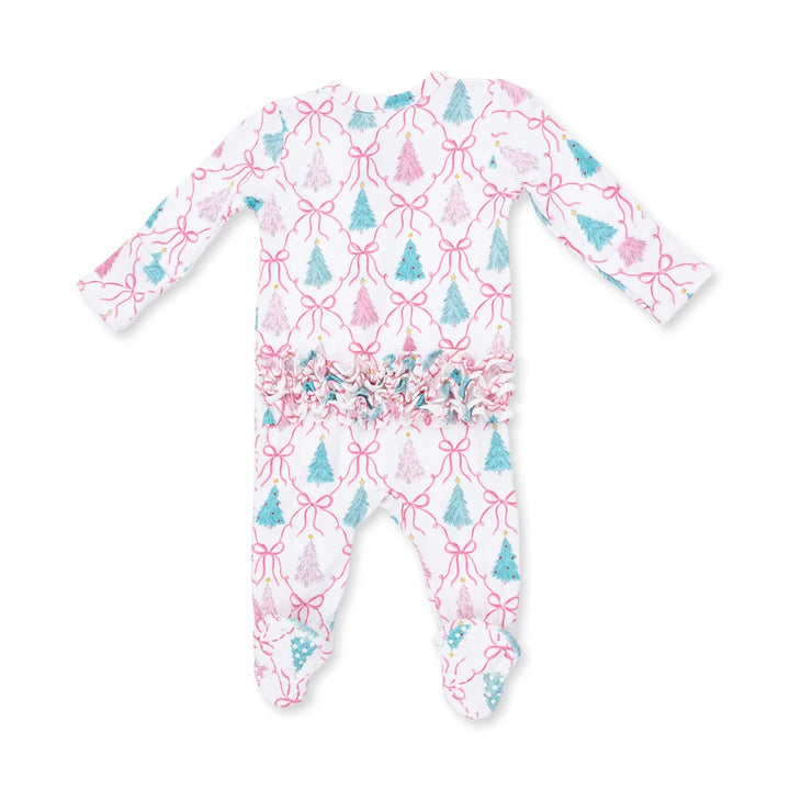 Bow Trellis Tree  2 Way Ruffle Back Zipper Footie