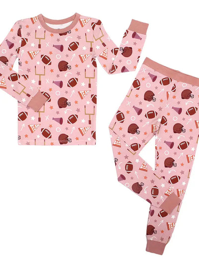 Football Game Day Girls 2-Piece Bamboo LS Kids Pajama Pants Set