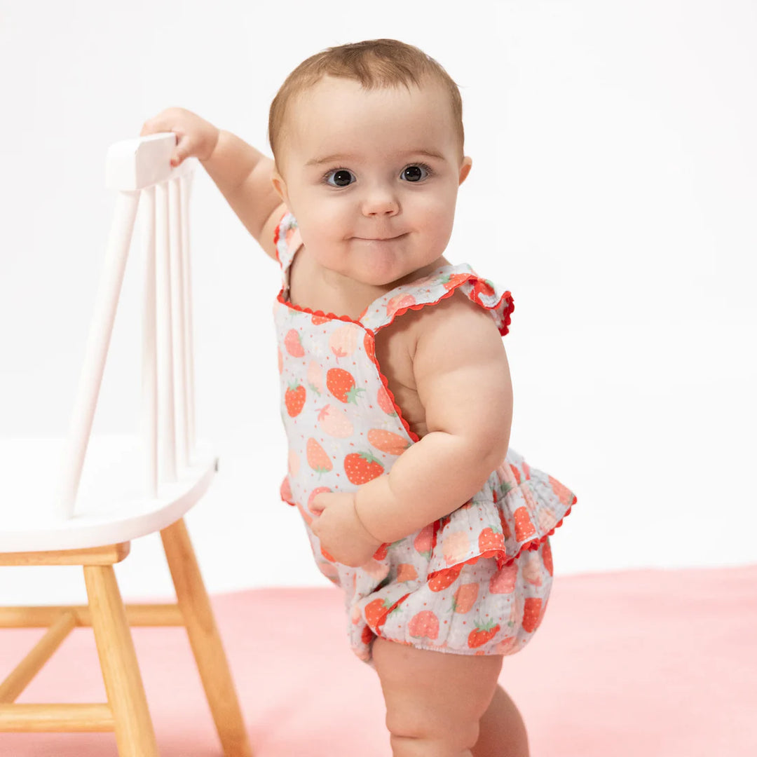 Strawberry Bliss  Ric Rac Ruffle Sunsuit