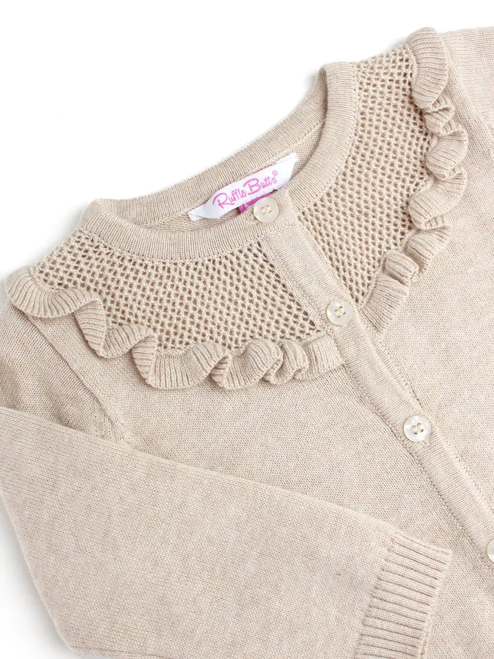 Ruffle Trim Cardigan in Oatmeal