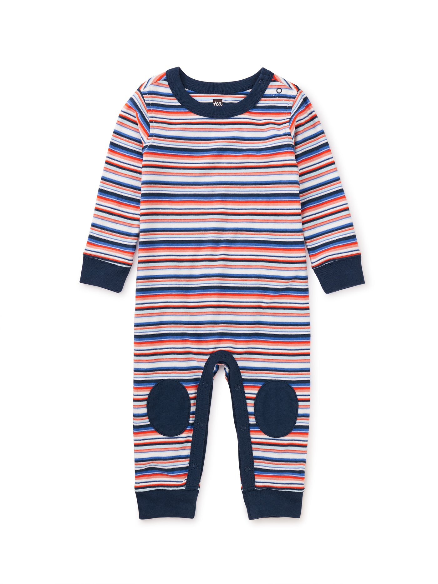 Stripe Knee Patch Baby Romper/Canal Blue