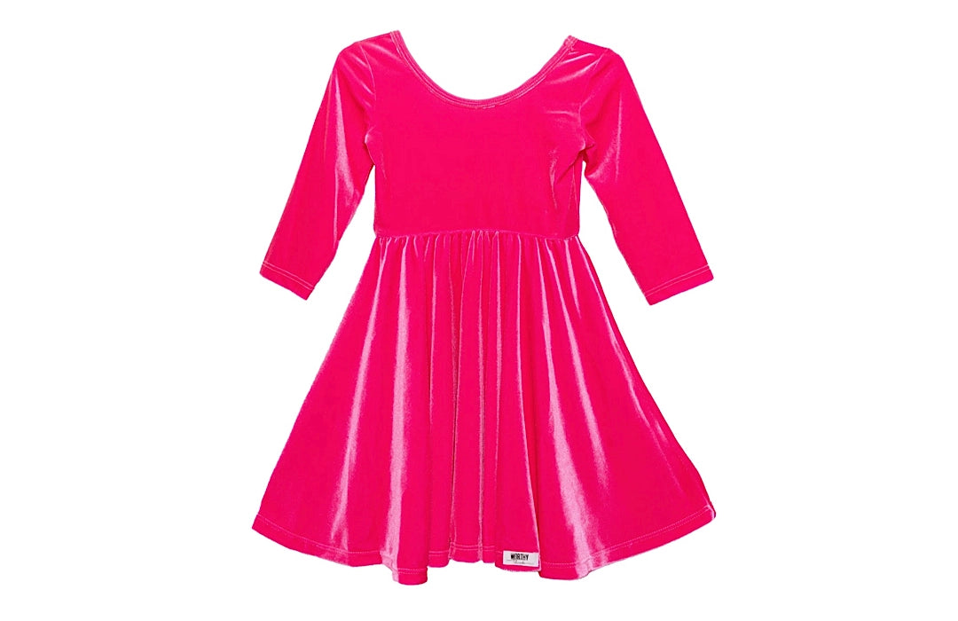 Twirly Dress in Hot Pink Velvet