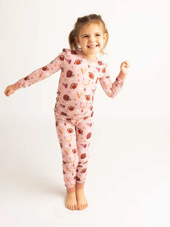 Football Game Day Girls 2-Piece Bamboo LS Kids Pajama Pants Set