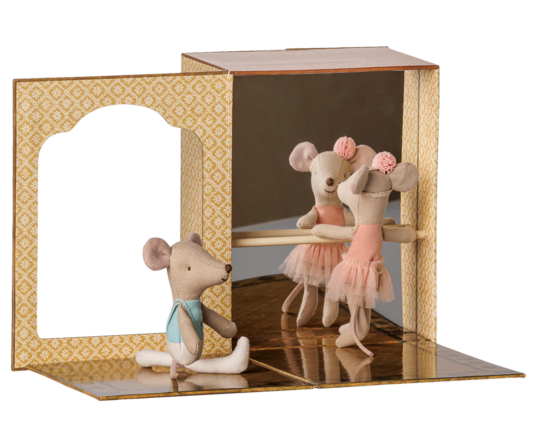 Ballet mice in dance studio, Little sister  and brother
