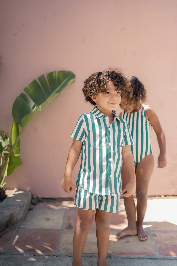 Seaesta Scallop Retro Flare Boardshort / Cabana Stripe / Charleston