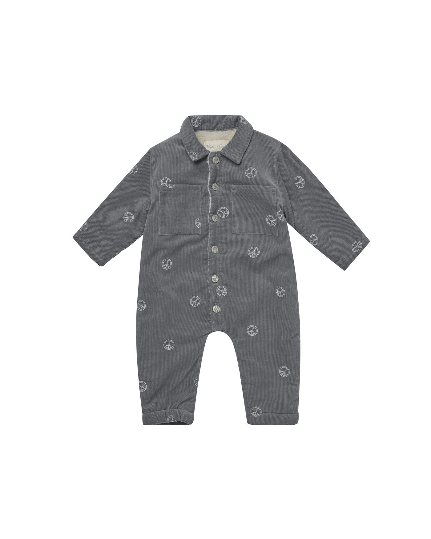 Cord Baby Jumpsuit/ Peace Embroidery