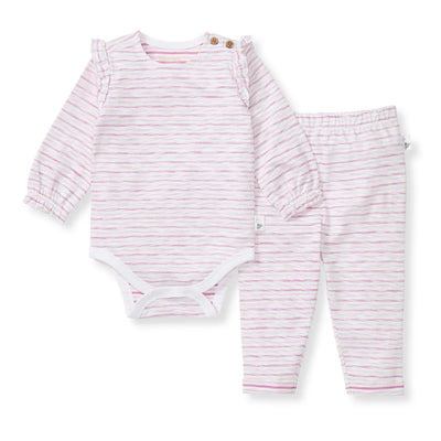 Slub Stripe Bodysuit Set- Crocus