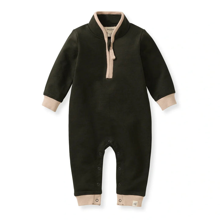 Organic Quarter Zip Baby Boy Jumpsuit - Shadow
